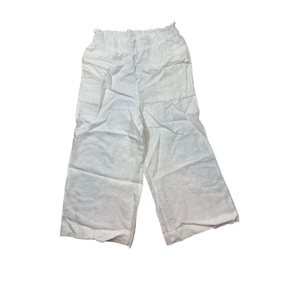 Chico's Women's White Casual Linen Wide Leg Trouser Stretch Pull On Pants Size 6